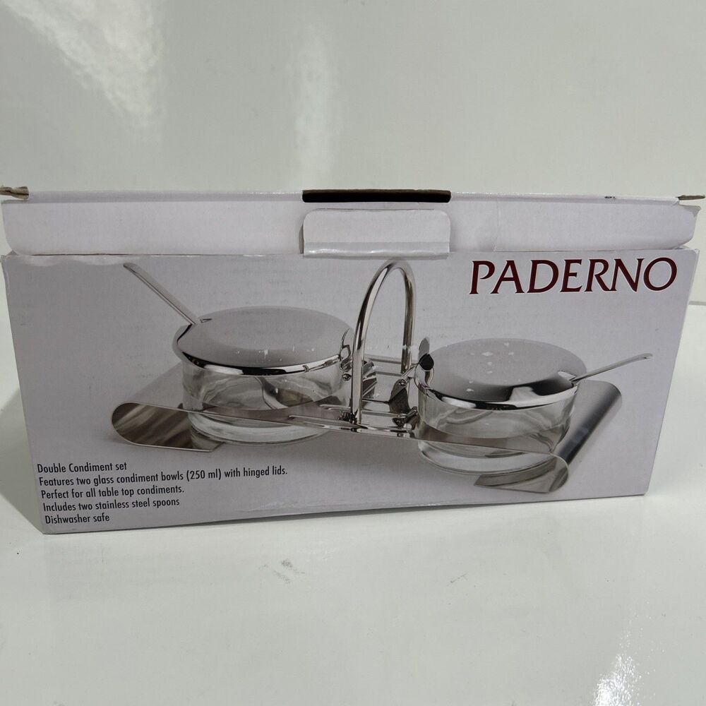 Paderno World Cuisine Silver Tone Double Condiment Serving Set One Spoon